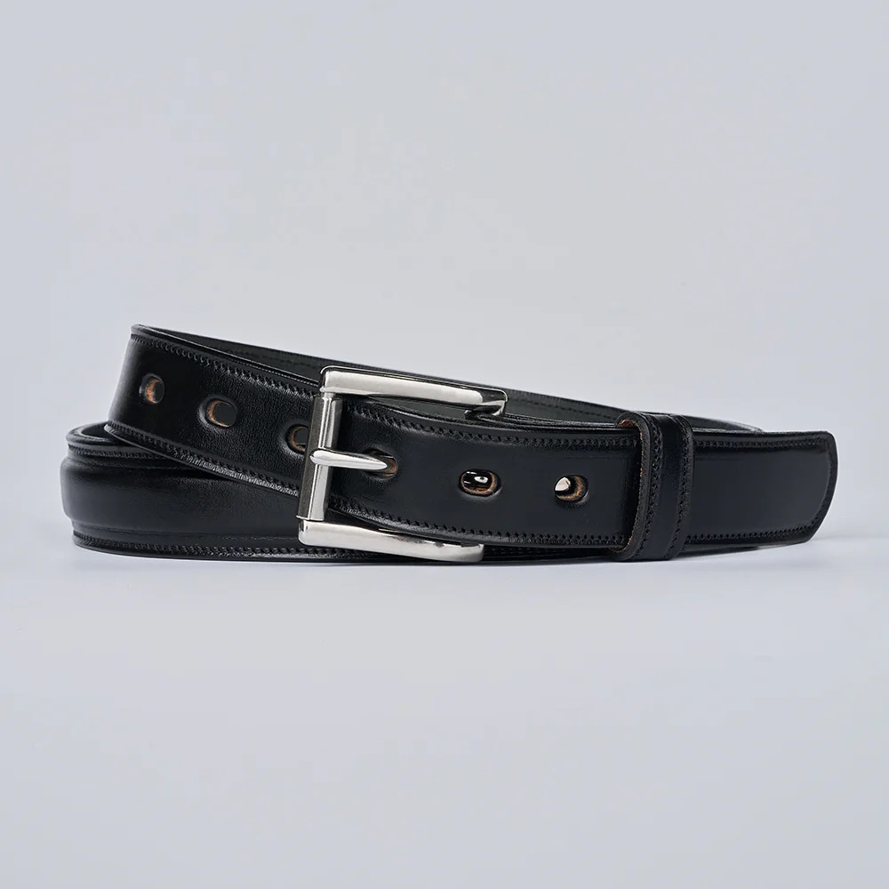 Hanks Belt The Esquire Raised Elegant Black Leather Belt with Silver Buckle